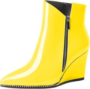 Женские ботильоны на танкетке Zamikoo с вырезом V, серебристой отделкой бусинами, танкетка Chelsea, на молнии сбоку, из лакированной кожи, для женщин, 3,5 дюйма