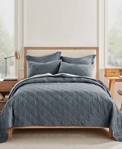 Стеганое одеяло из стираного льна с мягкой текстурой, размер twin. Levtex, Blue