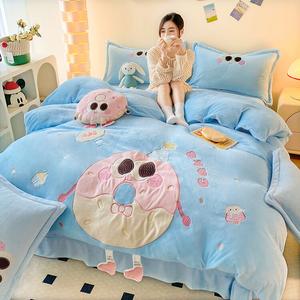 LUOLAI HOME Комплект постельного белья 4 предмета, простыня на резинке 150 см, пододеяльник 200x230 см, бязь, цвет baby blue