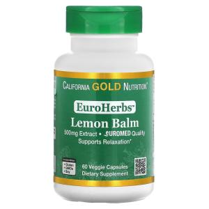 EuroHerbs Экстракт мелиссы 500 мг, 60 растительных капсул California Gold Nutrition