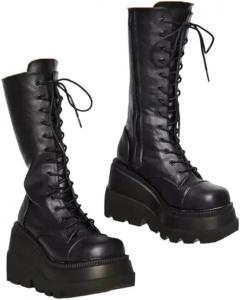 Зимние женские ботинки на каблуке 2025 года, с высоким голенищем, модная толстая подошва, готический стиль, комфортная повседневная обувь Generic, Black Back Zipper