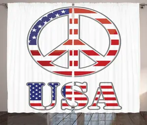 Шторы ABAKUHAUS в стиле хиппи, американский дизайн с символом мира 70-х годов, универсальные ленточные шторы для гостиной с петлями и крючками, 280 x 225 см, цвет: фиолетовый, синий, белый Abakuhaus