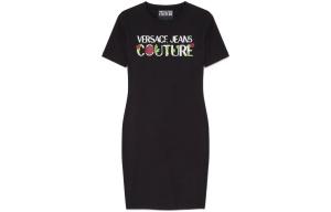 VERSACE JEANS COUTURE Женское черное платье с коротким рукавом SS23