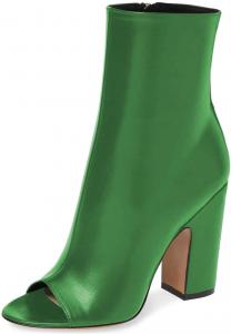 Женские ботильоны XYD с открытым носком, средней высоты, массивным высоким каблуком, блестящей мягкой кожей и боковой молнией, модные ботинки для ежедневной носки, Green