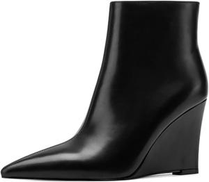 Женские ботильоны YDN с острым носком, закрытым, на клиновидном каблуке, с боковой молнией, короткие, базовые, для повседневной и деловой носки, размер 4-16 US, Black