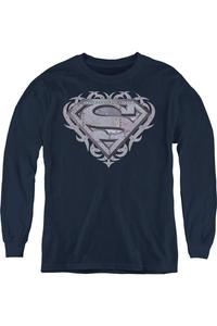 Футболка с длинным рукавом для подростков "Superman Tribal Steel Shield" Gildan, темно-синий