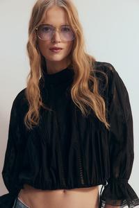 Хлопковая блузка с кружевными вставками H&M, черный