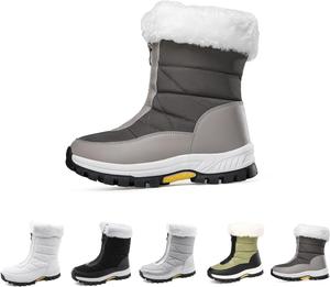Зимние женские ботинки водонепроницаемые - женские теплые снежные ботинки, противоскользящие, с молнией, плюшевой подкладкой, ботильоны средней высоты Generic, Dark Gray