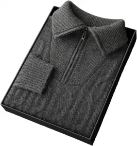 Мужской свитер с молнией и косой вязкой
