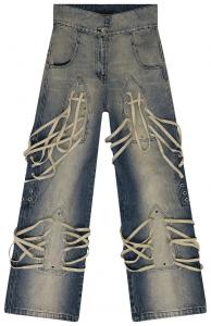 Джинсы Who Decides War Laced Stained Wide Leg Jeans, синий