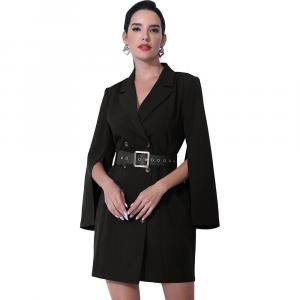 Женское элегантное офисное платье-пиджак с поясом и пуговицами на пуговицах ALLEGRA K, черный