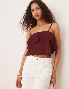 Топ на бретельках ASOS DESIGN из сетчатой ​​ткани бордового цвета