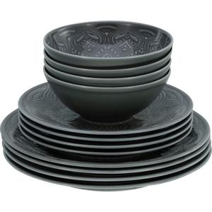 Набор тарелок Orient Mandala: обеденные тарелки, десертные тарелки и миски в комплекте Creatable, серый