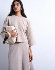 Мягкая на ощупь футболка Topshop с широкими укороченными рукавами, цвет тауп