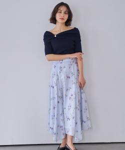 Асимметричная юбка с цветочным принтом и расклешенным подолом Noela, цвет Saxophone