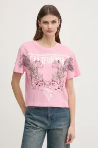 Хлопковая футболка Guess, розовый