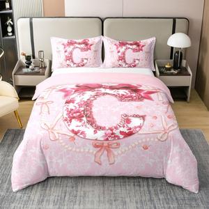Erosebridal Хлопковый комплект постельного белья с розовыми бантами и цветочным принтом, Pink C