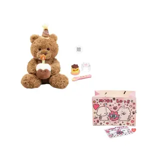 Плюшевая игрушка aiqingcaozhilianwanju медвежонок с букетом в виде торта, высота 30см AIQINGCAOZHILIAN(WANJU)