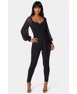 Женский сетчатый комбинезон с открытыми плечами и принтом Bebe, черный