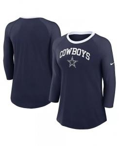 Женская темно-синяя футболка с рукавом 3/4 реглан Dallas Cowboys Nike, белый