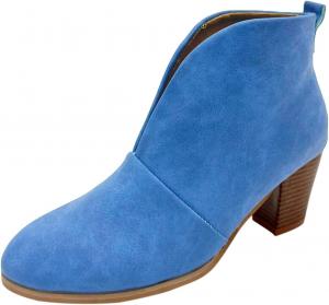 Женские ботильоны с V-образным вырезом, без застежки, с круглым носком, массивным каблуком и устойчивой танкеткой, винтажная кожаная короткая обувь на каблуке для женщин, ботинки до щиколотки Generic, Sky Blue