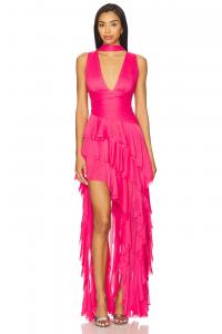 Длинное платье с оборками и шарфом Holly от Alice + Olivia, raspberry