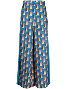 Шелковые брюки палаццо с принтом Casablanca, синий