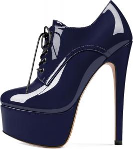 Женские ботильоны SAMMITOP с круглым носком, на шнуровке, с платформой и высокими каблуками, для вечеринок и платьев, Navy Patent