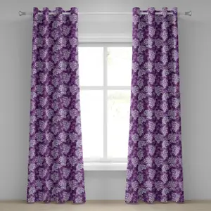 Шторы на люверсах ABAKUHAUS с цветочным рисунком, сиреневые иллюстрации, зеленое поле, свежие гортензии, художественный дизайн, декоративные двухпанельные шторы, 280 см x 175 см, цвет: фиолетовый, белый, нежно-голубой Abakuhaus
