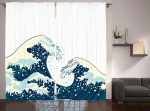 Штора ABAKUHAUS в японском деревенском стиле, Океан, серфинг в воде, универсальная, для гостиной, с петлями и крючками, 280 x 175 см, темно-синий с белым