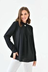 Крупногабаритная блузка с длинными рукавами и брошью HOXTON GAL, черный