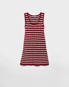 Мини-платье из хлопкового кружева Prada, амарант/натуральный