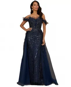 Женское платье Illusion Neck с длинными расклешенными рукавами Lara, синий