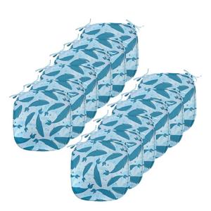 Подушки на обеденный стул ABAKUHAUS Whale, большие синие водные животные, декоративная водонепроницаемая подушка с ремнями для кухонных сидений, 40 см x 40 см — упаковка из 12 шт., светло-голубой, синий