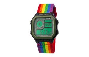 CASIO Кварцевые часы Retrofit Series с ремешком из силикона и холста, мужские, черный циферблат