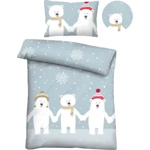 Детское постельное белье Biberna «Эдди» с зимними белыми медведями, цвет blau