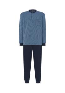 Мужская длинная зимняя пижама на пуговицах премиум-класса, синяя El Búho NOCTURNO, синий