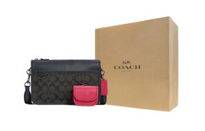 COACH Наследство Canvas с кожаной сумкой кроссбоди, наплечная сумка мужская Black & Rose Red