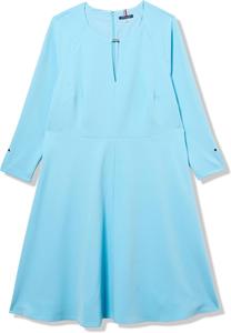 Женское платье Tommy Hilfiger Salon с разрезами на манжетах, эластичное, с золотистой фурнитурой, облегающее и расклешенное, Duck Egg