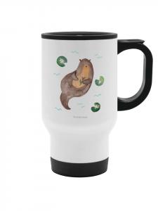 Mr. & Mrs. Panda Кофейная кружка на вынос с изображением выдры и водяной лилии, без надписи, белого цвета