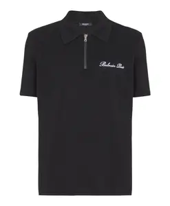Рубашка-Поло с короткими рукавами и фирменной вышивкой. Balmain, черный