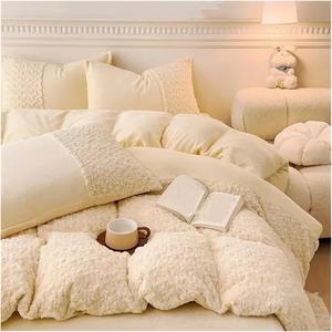 Generic Комплект постельного белья зимний плюшевый люкс с трехмерным принтом розы Beige