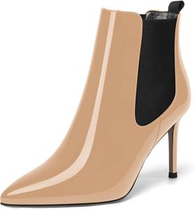 Женские уличные ботильоны NUMALEO с острым носком, модные, на высокой шпильке, лакированные, на 3,3 дюйма, Black Beige