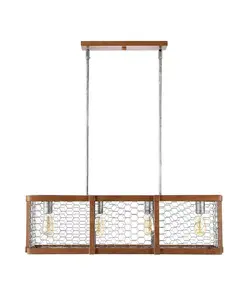 Линейный 4-ламповый регулируемый светодиодный подвесной светильник Gaines в деревенском индустриальном стиле Jonathan Y, brown