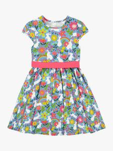 Детское вечернее платье из органического хлопка issey с принтом кролика Frugi, синий/разноцветный