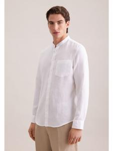 Seidensticker Льняная приталенная рубашка белого цвета