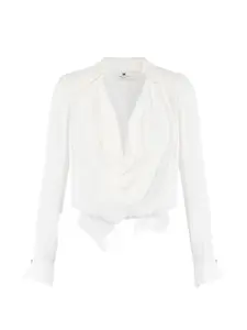 Боди с драпированным воротником и длинными рукавами Elisabetta Franchi, белый