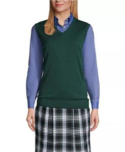 Школьная форма женская хлопковая модальная тонкая свитер жилет Lands' End, зеленый