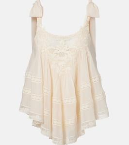 Топ из хлопка и шелка с отделкой кружевом Awaken Zimmermann, Cream