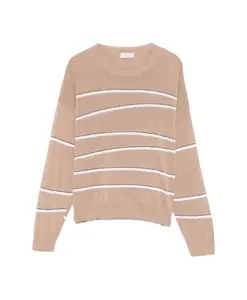 Пуловер в коричневую полоску с круглым вырезом. Peserico, коричневый